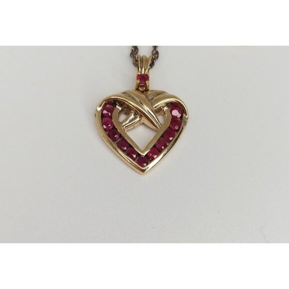 Danbury Mint Vermeil Necklace Genuine Ruby 14k Gold / Sterling Silver Open Heart - Picture 12 of 16